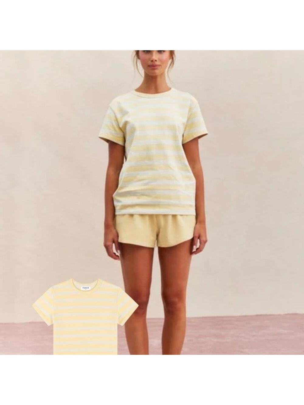 Parke yellow and light blue horizontal striped set in size S #parke #matching